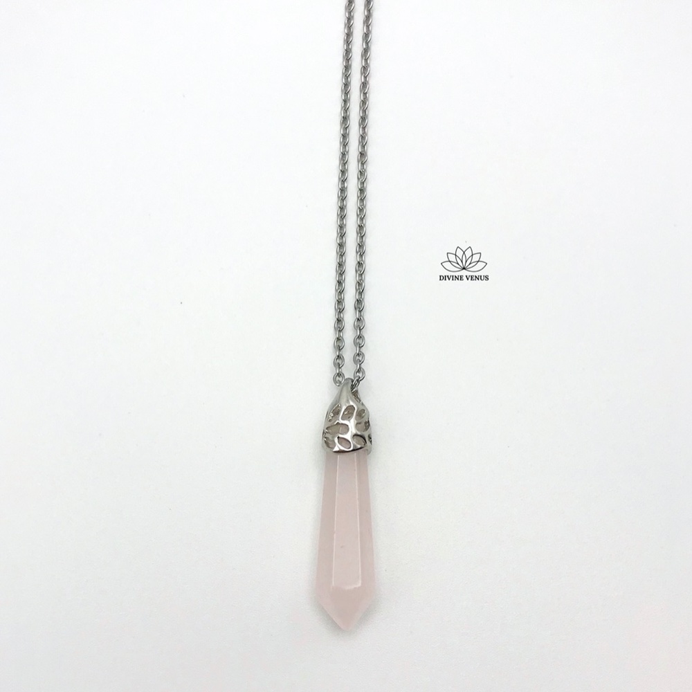 Rose Quartz Necklace | Stainless Steel - Picture 3 of 8